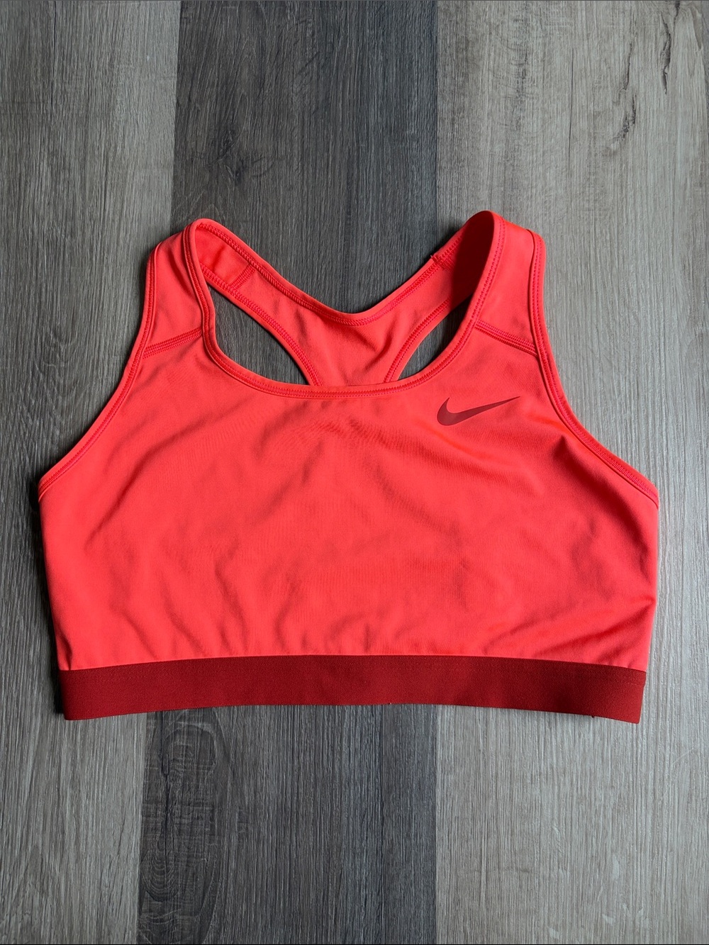Nike Neon Orange Racerback Sports Bra with Maroon Band